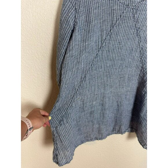 FLAX Women's Tunic Top Size Large Linen Blue White Lagenlook Boho 3/4 sleeves - Picture 3 of 11